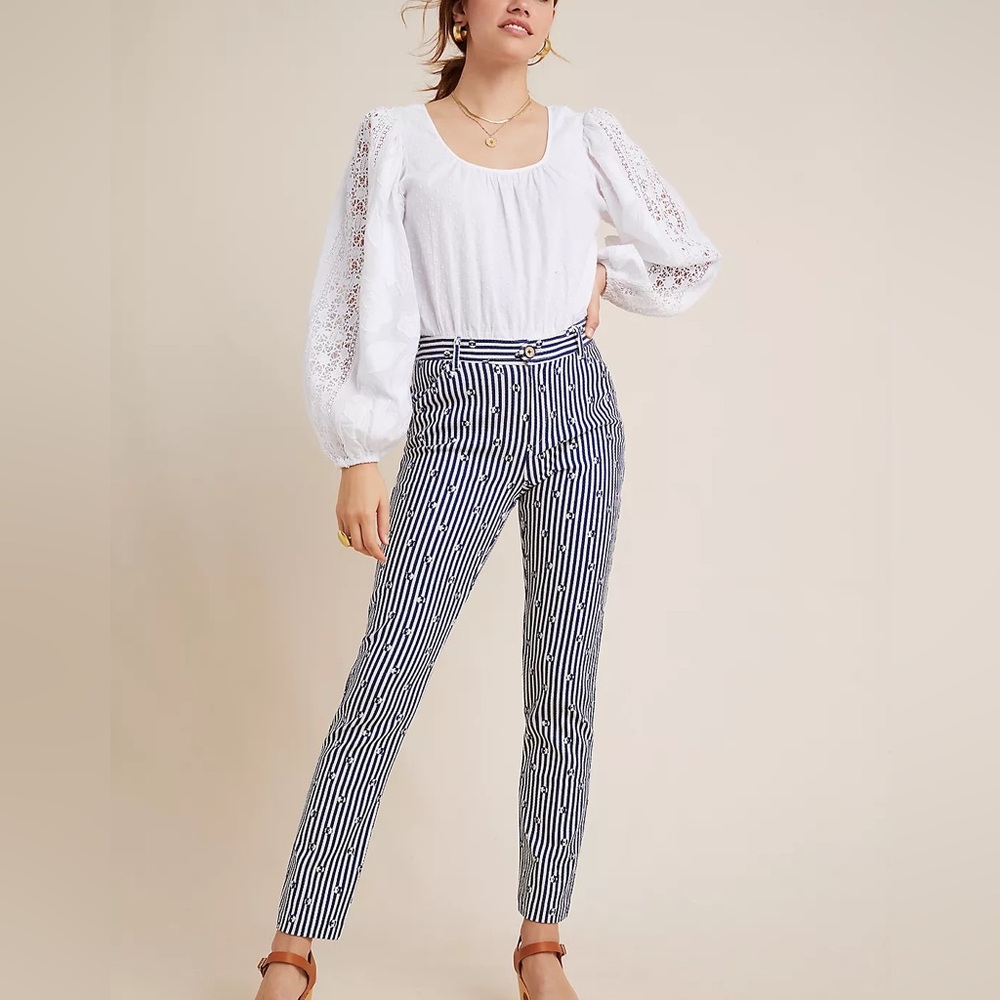 NWT Anthropologie Blue and White Striped Trousers